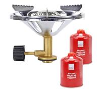 LIVHOME Portable Single Burner Camping Stove + 2 Gas Canisters, Mini Gas Stove, Compact Stainless Steel Burner, Lightweight Camping Stove for Hiking, Fishing, Outdoor Cooking