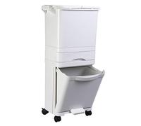 Livhome Recycling Pedal Bin with 4 Recycle Compartments, 42L Double Kitchen Bin, Dry and Wet Waste Separation, Vertical Compost Bin with Wheels, Slim Pedal Bin for Kitchen and Bathroom (White)