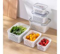 Livhome Set of 3 Airtight Fruit Storage Containers for Fridge with Removable Colanders, BPA-Free Veggie Keep-Fresh Salad Prep Bowls, Stackable Bins for Washing, Draining, and Extended Food Freshness