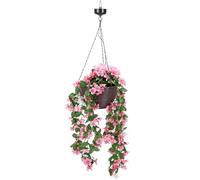 LIVHOME Solar Powered Artificial Floral Hanging Basket Planter with 80 Warm White LED Lights, Rattan Effect Outdoor Flower Pot with Chain, Decorative Garden Light for Patio Balcony Fence Lawn (1 Pack)