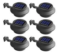 Livhome Solar Powered LED Fence & Gutter Lights, Super Bright 3 LED Outdoor Lamps with Mounting Brackets, Automatic Dusk to Dawn Weather Resistant Security Lighting No Wiring Required (Black, 6 Pack)