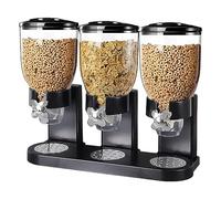 Livhome Triple Cereal Dispenser 3 x 2L Dry Food Storage Container with Portion Control, Airtight Kitchen Canister for Cereal, Granola, Nuts, Beans & Snacks Black