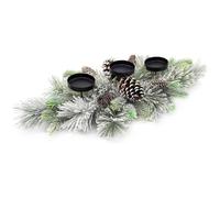 LIVHOME Winter Frost Christmas Table Candle Holder, Snow-Dusted Pine & Evergreen Centerpiece, Elegant Christmas Tea Light Jar, Dining Table Centerpiece Decoration