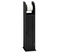 LIVHOME Wooden Free Standing Toilet Roll Holder Cabinet, Elegant Toilet Paper Holder Stand with Shelves, Slim Storage Unit for Bathroom Organization (Black)