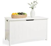 Livhome Wooden Storage Chest with Safety Hinges, Large White Toy Box, Wooden Blanket Box, Modern Storage Trunk