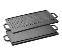 LIVHOME X-Large Cast Iron Reversible Griddle Plate 50x23cm Double Sided Grill Pan Flat & Ridged Non Stick BBQ Hob Oven Cooking with Handles