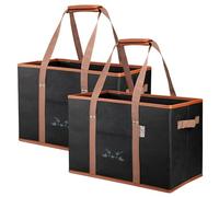 Liviable Set of 2, Large Reusable Grocery Shopping Bags,Collapsible,Heavy Duty Tote, Box Bags with Long Handles,Reinforced Bottom, Black