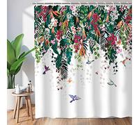 LIVILAN Bird Shower Curtain Hummingbird Shower Curtain Floral Shower Curtain Weeping Flower Shower Curtain with Birds Spring Botanical Tropical Decorative Fabric Bath Curtain with Hooks, 72"W X 72"H