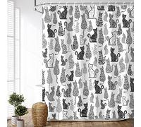 LIVILAN Cartoon Cats Shower Curtain with 12 Hooks, Abstract Cute Kitten Animal Decorative Black and White Fabric Bath Curtain Gift for Cat Lovers, Kids and Girls, Machine Washable (72" X 72")
