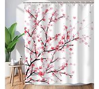 LIVILAN Cherry Blossom Bathroom Curtain with Hooks, Pink Floral Shower Curtain Fabric Sakura Bath Curtain, Decorative Flower Shower Curtain for Bathroom Machine Washable, 72" WX 72" H