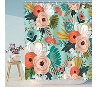LIVILAN Floral Shower Curtain, Colorful Flowers Fabric Bathroom Curtains Set with Hooks Blossom Bathroom Decor (Green, 72WX72H Inches)