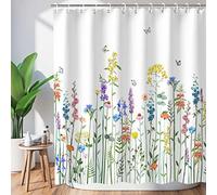 LIVILAN Floral Shower Curtain for Bathroom - Colorful Butterfly Flowered Plant Wildflower Shower Curtain with Hooks, Machine Washable, 72''Wx72''H Spring