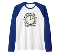 Livin' On Puppy Time: Playful Dog Lover Clock Raglan Baseball Tee, Men, Royal Blue/White, XL