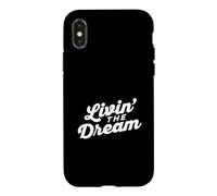 Livin the Dream Retro 70s Cursive Slant Hoodie (Dark) Case for iPhone X/XS