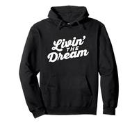 Livin the Dream Retro 70s Cursive Slant Hoodie (Dark) Pullover Hoodie