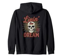 Livin' the Dream Skull Rose Zip Hoodie