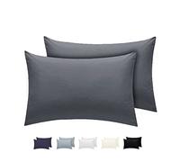 LivinEase Pillow Cases 2 Pack- Cotton Blend Pillowcases 50 x75 cm with 15cm Envelope Closure- Easy Care, Soft and Comfortable Grey Pillow Case (Grey, 2x Pillowcase)