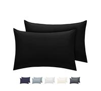 LivinEase Pillow Cases 2 Pack- Cotton Blend Pillowcases 50 x75 cm with 15cm Envelope Closure- Easy Care, Soft and Comfortable Black Pillow Case (Black, 2x Pillowcase)