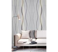 Living and Home 10M x 53CM Modern Geometric Curving Linear Wallpaper in Grey | Size: 10M x 53 cm Living and Home Grey 10M x 53 cm