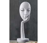 Living And Home 11.5Cm Dia X 37Cm H Abstract Art Resin Mask Ornaments Meditation Sculpture In White White