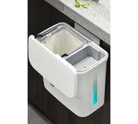 Living And Home 12L Hanging Dustbin Wall-Mount Dry Wet Separation Kitchen Trash Bin With Filter Scraper Inner Bucket Over Cabinet Door In White White One Size