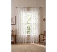 Living and Home 130cm W 2 Panels Leaf Pattern Embroidered Semi-sheer Curtains in White | Size: 210 cm Living and Home White 210 cm