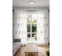 Living And Home 130Cm W 2 Panels Leaf Pattern Embroidered Semi-Sheer Curtains In White White 210cm