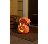 Living And Home 13X18Cm Halloween Hollow Led Plastic Curved Pumpkin Decoration, Battery Operated In Orange Orange One Size