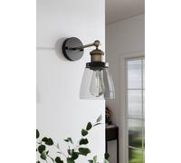 Living And Home 14Cm W X 16Cm H Industrial 1-Light Armed Sconce With Clear Glass Shade In Black Black One Size