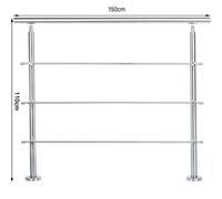 Living and Home 150cm Wide Silver Floor Mount Stainless Steel Handrail for Slopes and Stairs - With 3 Cross Bars