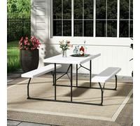 Living and Home 151cm W Foldable Picnic Table and Bench Set Black/White - White