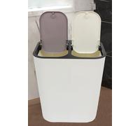 Living and Home 15L 2 Compartments Rubbish Dustbin Double Recycling Bin 2 Section Trash Can Dry Wet Separation Sorting Push-type Spring Lid Kitchen Living and Home White