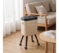 Living And Home 15L Cream Slim Plastic Rubbish Bin With Elevated Legs And Wheels