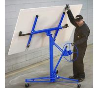 Living and Home 16 Ft Drywall Lifter Panel Hoist Rolling Caster Construction With Lockable Wheels - Blue