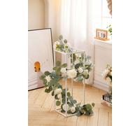 Living and Home 185cm Artificial Rose Eucalyptus Garland Vine Wall Hanging Decor in Green Living and Home Green