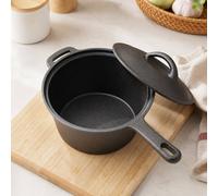 Living And Home 2.5L Black Pre-Seasoned Cast Iron Saucepan With Lid, 19Cm (W) X 31Cm (D) X 9.5Cm (H)