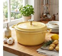 Living And Home 2.75 L Yellow Enameled Dutch Oven With Dual Handles And Lid