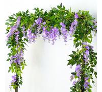 Living And Home 2 Pcs Purple Artificial Wisteria Fake Flowers Garland Hanging Ivy Vine For Wedding Decorations 2M