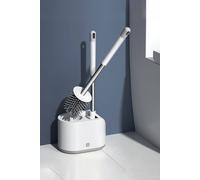 Living And Home 2 Pcs Toilet Brushes Combo Set Silicone And Nylon No Drilling Wall Hanging Holder & Traceless Adhesive In Off White Off White One Size