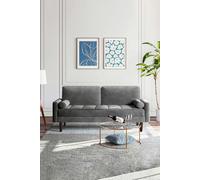 Living and Home 2-Seat Velvet Sofa with Bolster Pillows - Grey