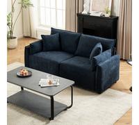 Living And Home 2-Seater Blue Chenille Upholstered Sofa With Throw Pillows