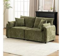 Living And Home 2-Seater Green Chenille Upholstered Sofa With Throw Pillows