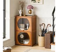 Living And Home 2-Tier Brown And Clear Multipurpose Freestanding Bookcase Storage Cabinet, 38.5Cm (W) X 33Cm (D) X 68Cm (H)