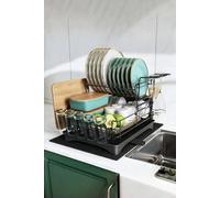 Living and Home 2-Tier Detachable Dish Drainer Rack Multifunctional Drainage Rack with Cup Holder and Kitchen Utensil Holder - Black - One Size