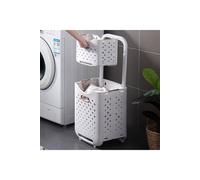 Living And Home 2-Tier Foldable Laundry Baskets With Casters In White White