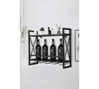 Living and Home 2-Tier Wall-Mounted Hanging Wine Storage Rack Floating Shelf with 5 Glass Holder - Brown