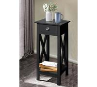 Living and Home 2 Tier Wooden Slim Side Table Bedside Sofa Side Table with Drawer&Shelf Wood Nightstand - Black