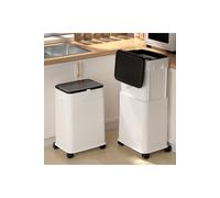 Living and Home 20L Height Adjustable Trash Bin Dustbin with Wheels in White Living and Home White