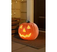 Living And Home 20X18Cm Halloween Led Hollow Round Pumpkin Plastic Lanter For Tabletop & Porch Decoration, Battery Operated In Orange Orange One Size