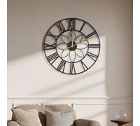 Living And Home 24-Inch Black Dial Gold Needle Iron Round Non-Tick-Tick Wall Clock Diameter 60Cm